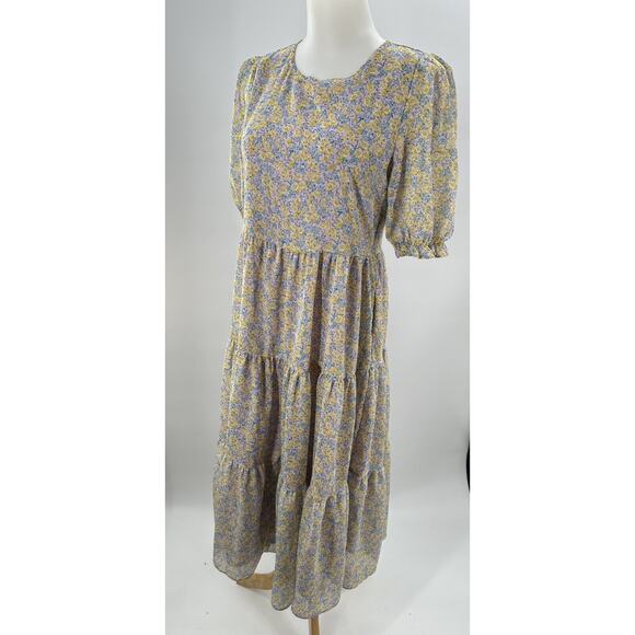 Code X Mode Maxi Peasant Dress Size Xs Tiered Chiffon Boho Mixed Floral Print - Picture 1 of 14